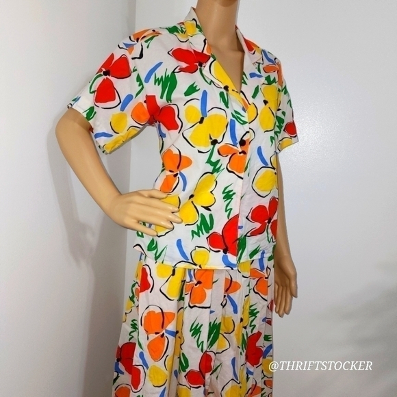 Vintage 80s floral skirt set - Picture 3 of 9